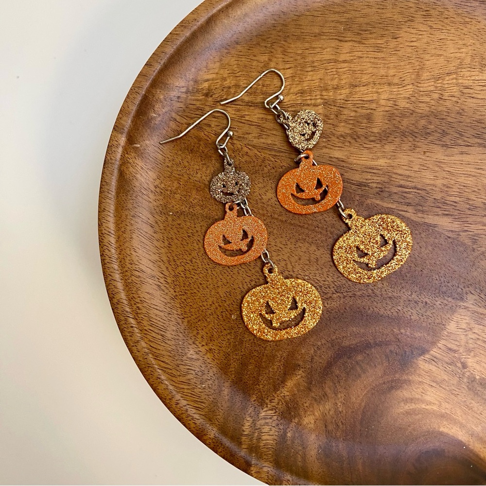 4/$15 Orange Brown Pumpkin Dangling Earrings